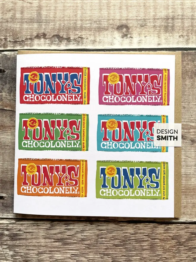 Chocolonely Chocolate Blank Greetings Card, with a brown enevlope  