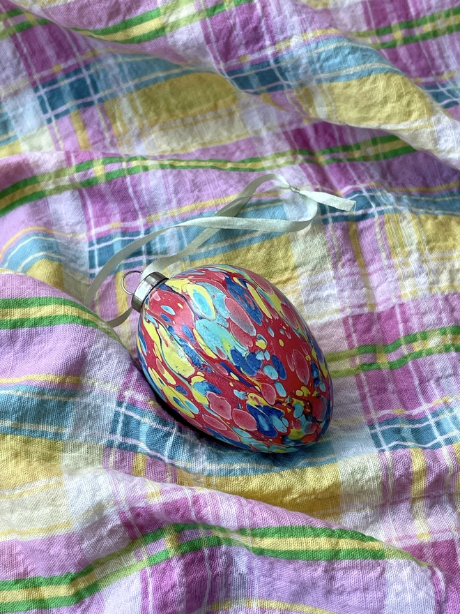 Hand-marbled ceramic hanging Easter egg