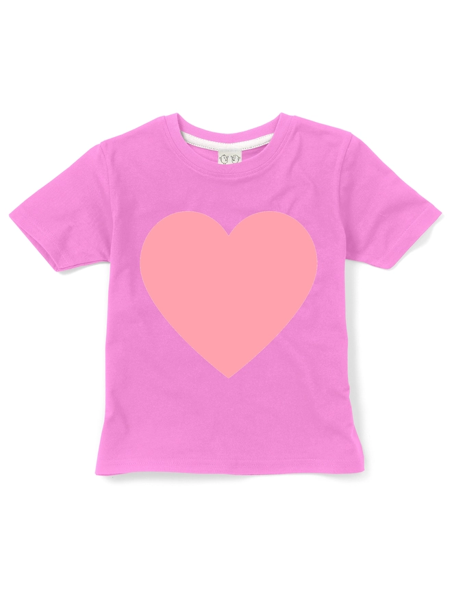 Pink tshirt with a large pink heart printed on it