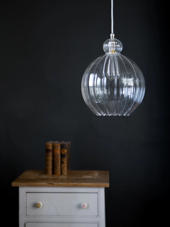 Large Mabel Clear Ribbed Glass Pendant Light Lifestyle