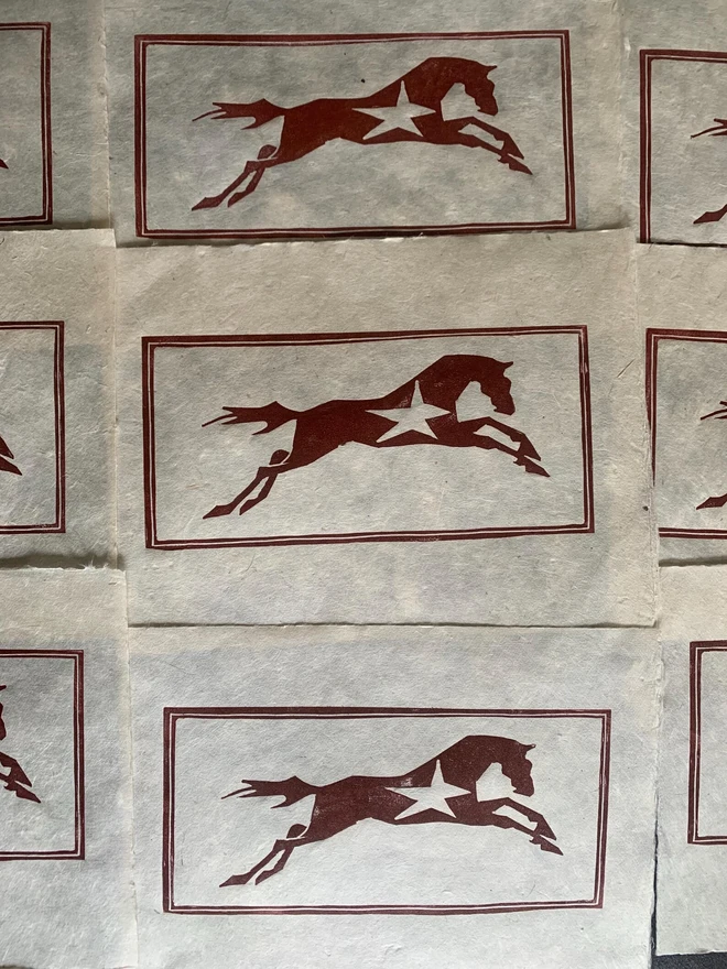 Running Horse Lino Print On Handmade Mitsumata Paper 