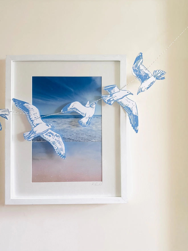 'Swooping Seagulls Of Joy' Hand Printed Bird Linocut Garland
