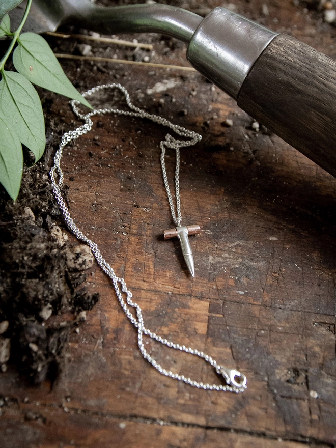 Silver & Rose Gold Hand Trowel Necklace 