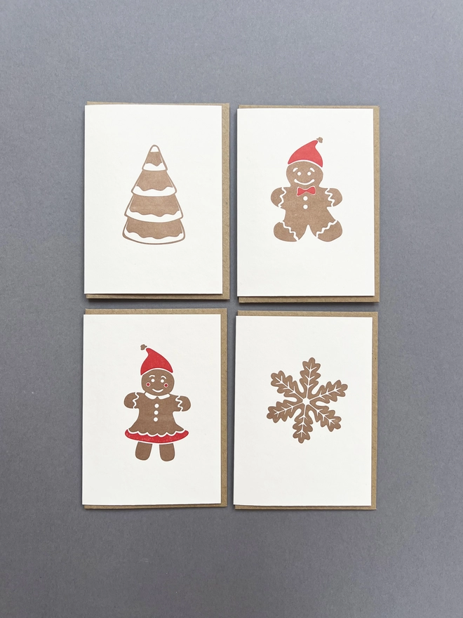 four of the gingerbread cards all included in the gift box
