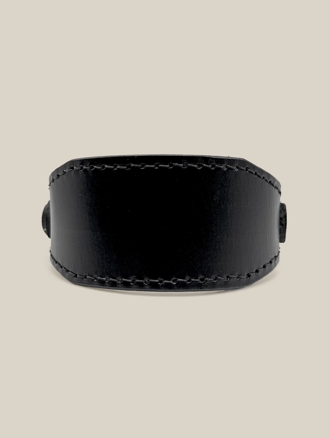 front view of black leather sighthound collar