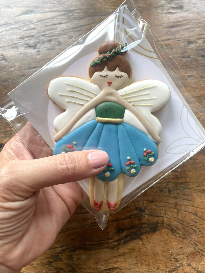 Hand-iced Christmas Fairy biscuit in Vanilla or Gingerbread, individually packaged for gifting