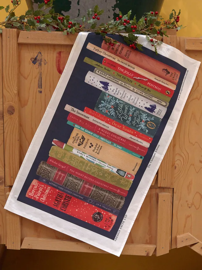 Christmas books tea towel