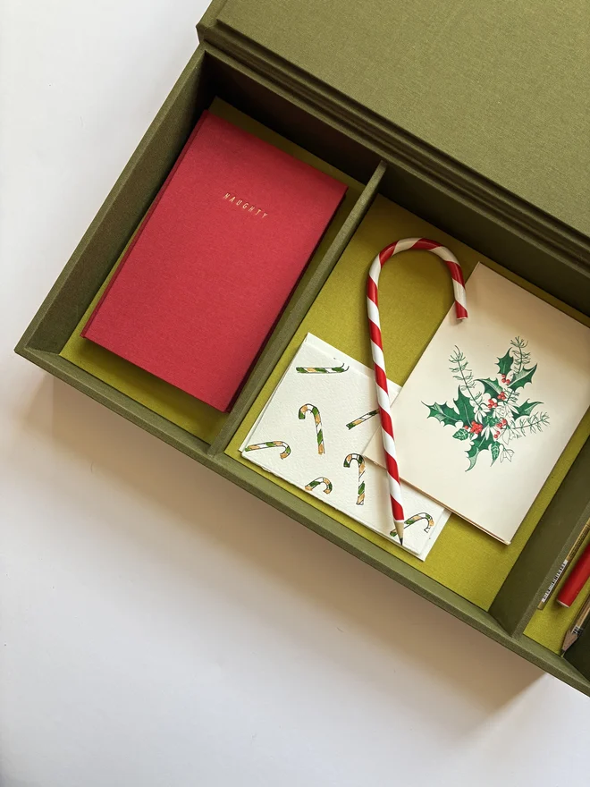 Keep Collect limited edition handmade double fronted linen covered Christmas notebook set within linen covered correspondence box