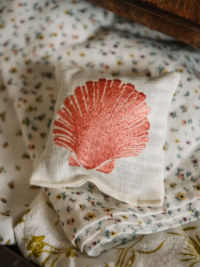 Sea Shell Lavender Sachet. A sachet of Lavender with embroidered Sea Shell design.