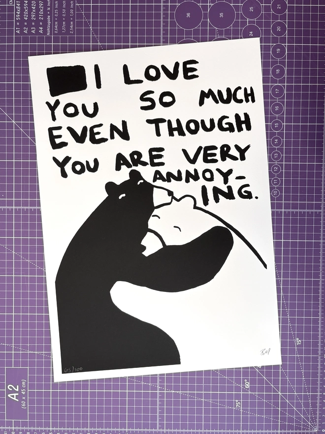 I love you print on purple background