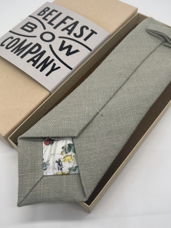 Light Sage Irish Linen Tie handmade by the Belfast Bow Company