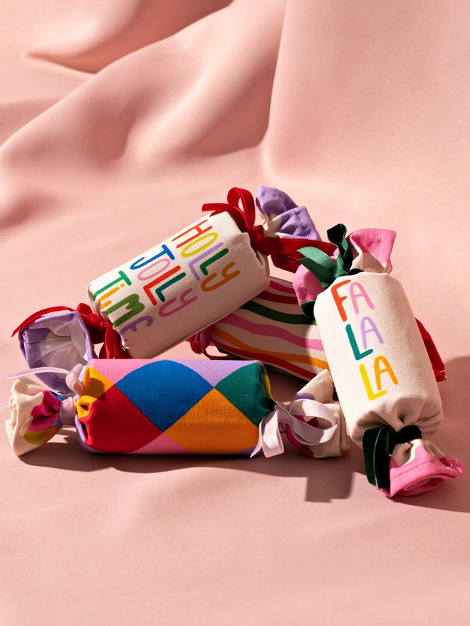 Set Of 4 Colourful & Reusable Fabric Christmas Crackers | Raspberry Blossom 