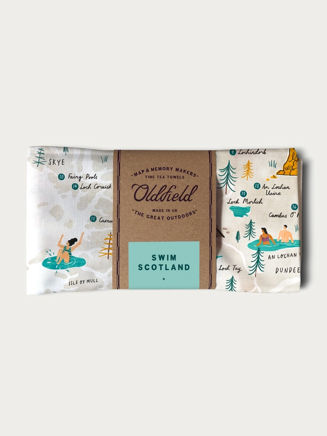 swim Scotland tea towel folded and packaged