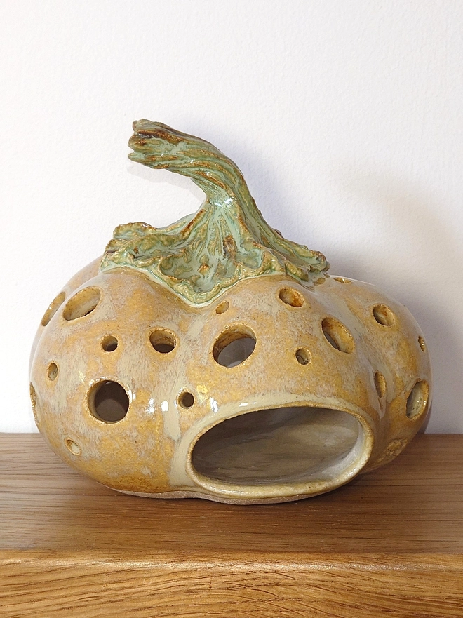 Yellow pumpkin tea light candle lantern