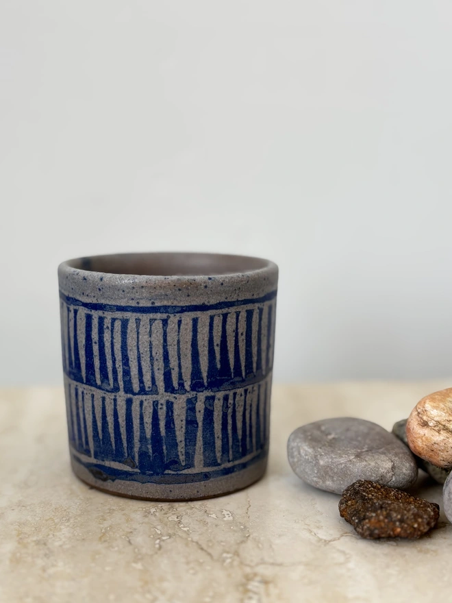 Blue and Grey Ceramic Stacks Cup