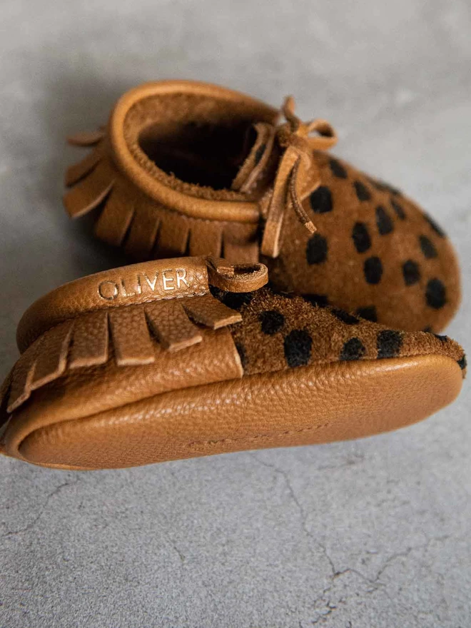 Handmade Cheetah Print Leather Baby Moccasins