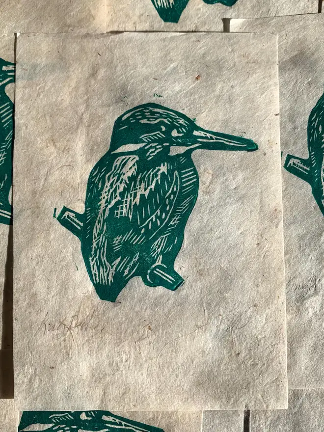 Lino Print Kingfisher On Handmade Paper