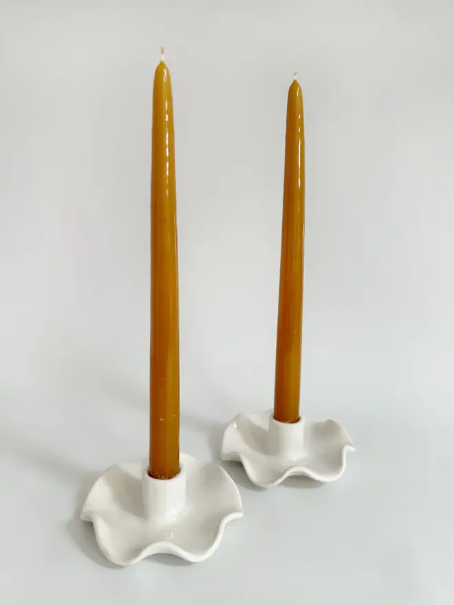 white ceramic wavy candlestick holder