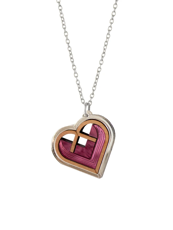 pink and silverheart pendent necklace