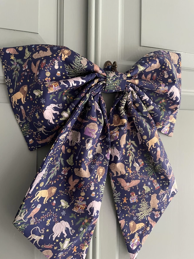 Oversized Christmas Bow in Liberty London Print Midnight Mischief Navy