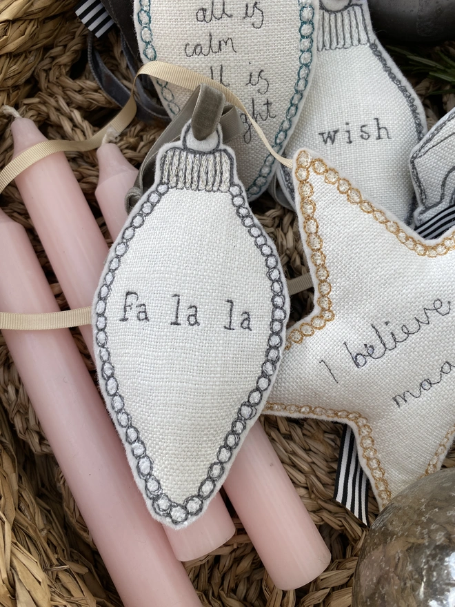 Fabric Embroidered Edge Oval Decoration in a basket