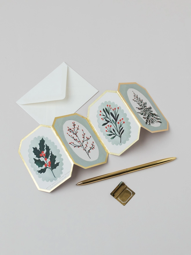 Christmas Botanical Mini Concertina Greeting Card