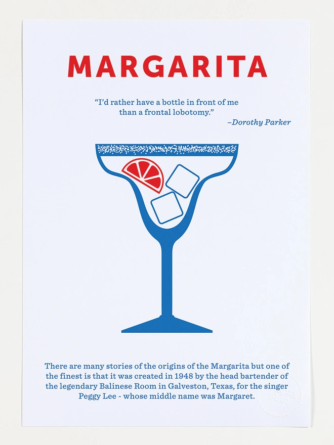 'margarita' screen print in blue and red