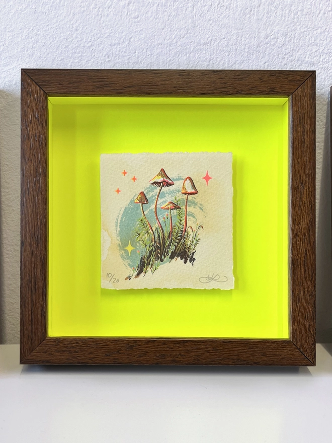 Mosscaps miniature screenprint by KATH LEONE mushroom art