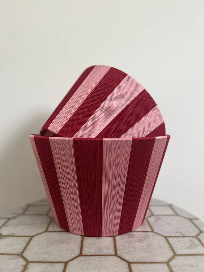 Cherry Kiss Cherry Red, Dusty Pink Stripe String Lampshade