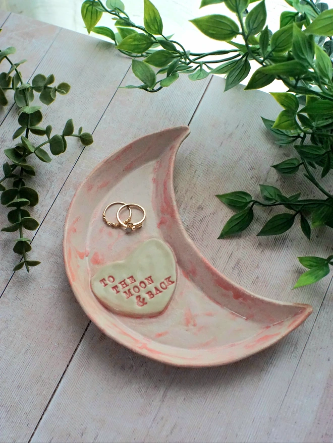 moon jewellery dish, moon trinket dish, to the moon and back gift, Jenny Hopps Pottery