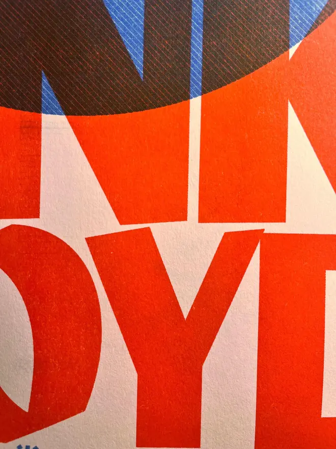 'Pink Floyd' Handmade Risograph Gig Poster, close up. 