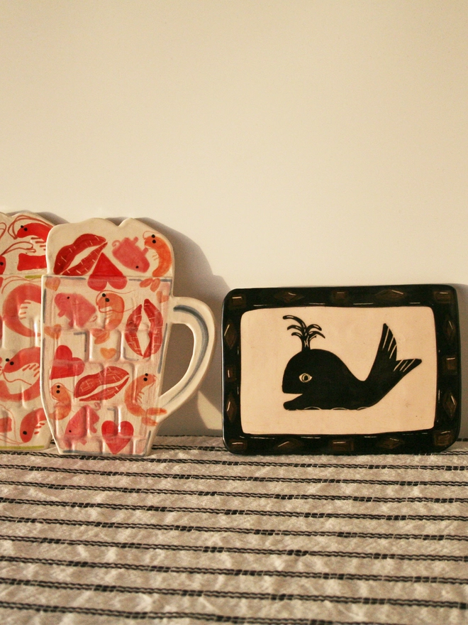 pint love pink pigs cute prawns kisses love hearts ceramic handmade small batches valentines 