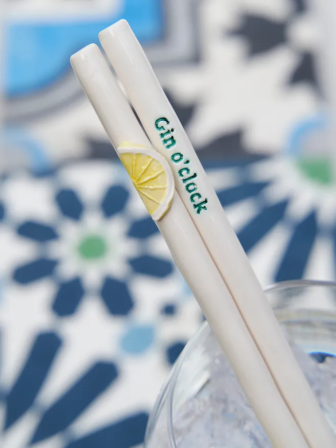 Gin o'clock ceramic drinking straw