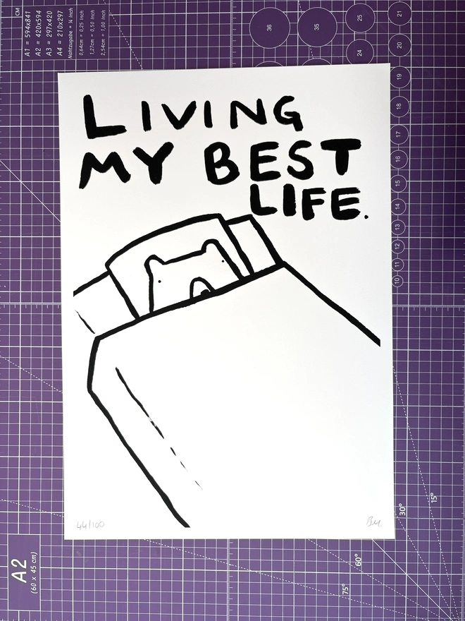 'Living My Best Life' Print against purple background