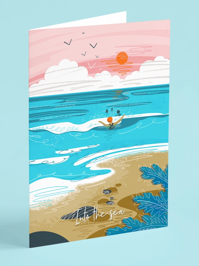 Into the sea wild swimming greeting card