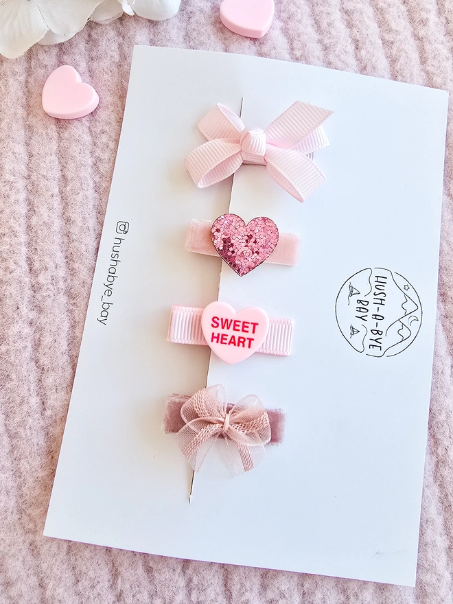 Pink Valentines Hair Accessories for Girls featuring a Love Heart hair clip