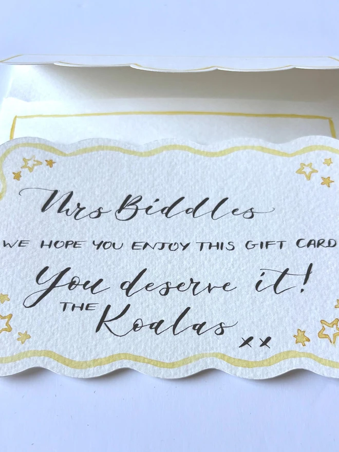 Personalised Hand painted Watercolour Gift Voucher