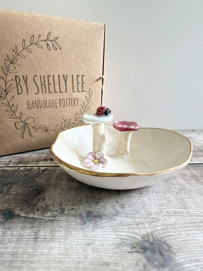 Handmade Porcelain Trinket Toadstool Dish 