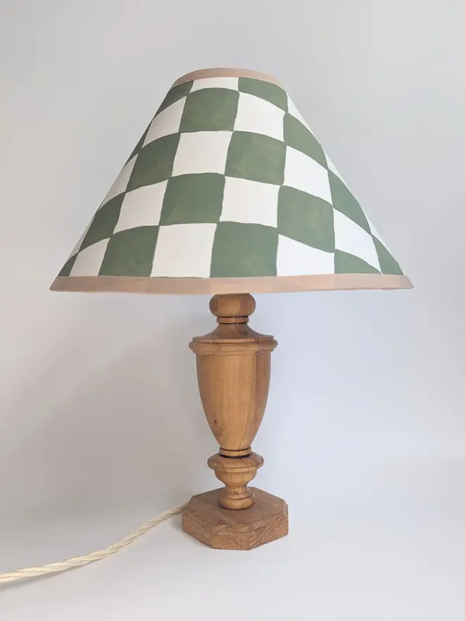 Green & Cream Checkerboard Hand Painted Coolie Lampshade