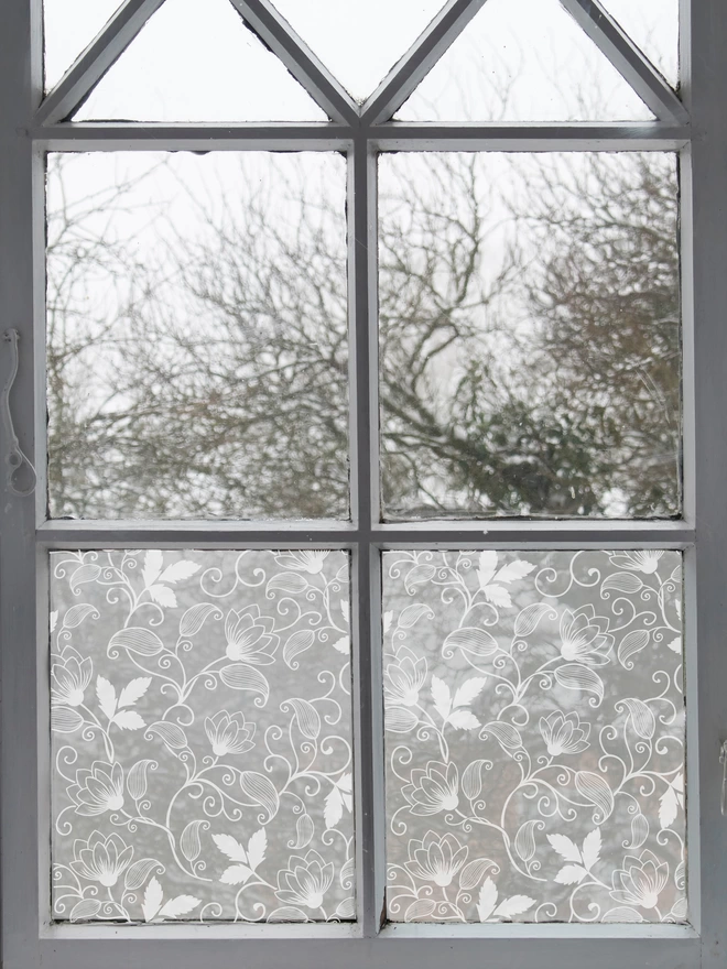 lfrosted window film with lotus flowers