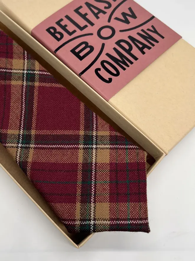 burgundy handmade tartan tie