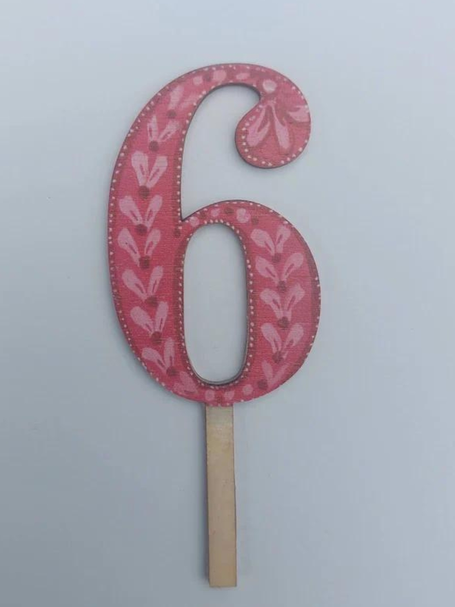 Number 6 Wooden Cake Topper