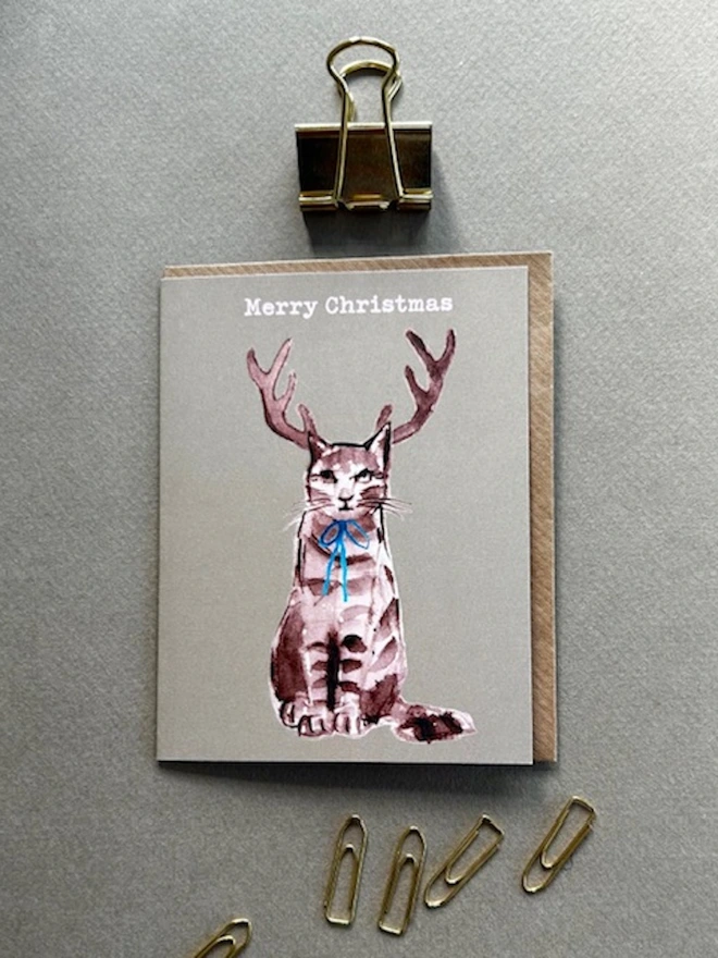 'Antler Cat' Mini Greetings Card