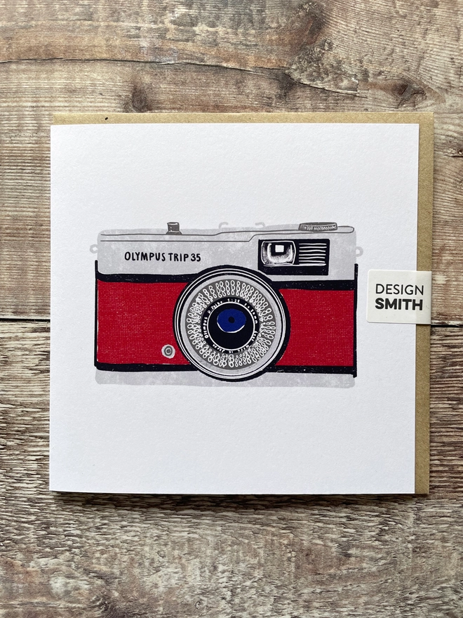 Greetings card featuring a vintage camera illustration.
