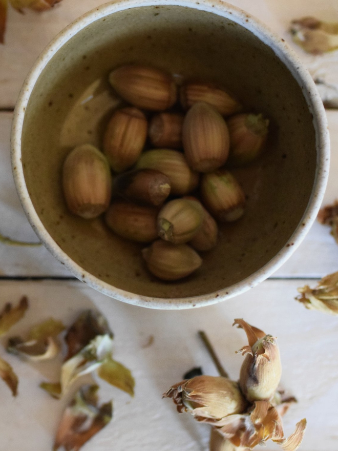 stoneware snack bowl acorns