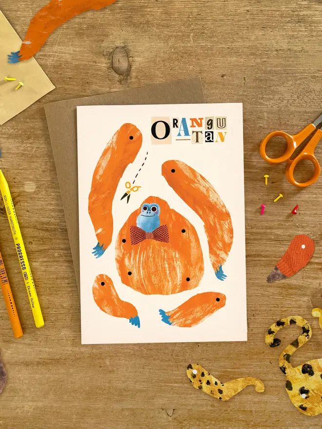 orangutan split pin puppet card