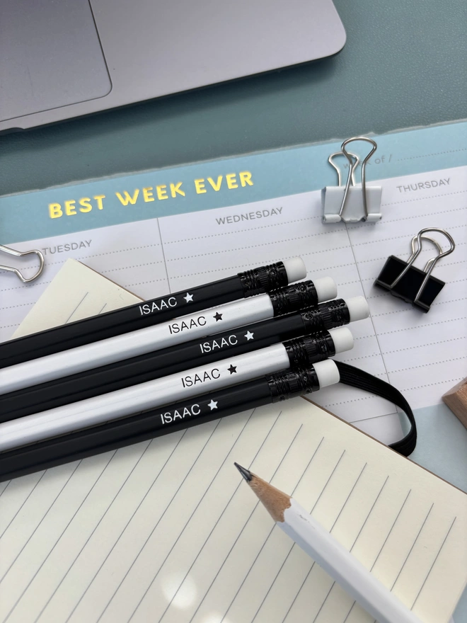 Personalised Monochrome HB Pencil Set: Black & White Foil