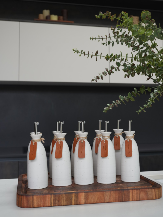 hand made leather oil labels
