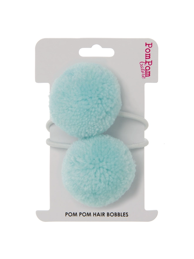 pom pom hair bobble elastic set of 2 4cm light blue