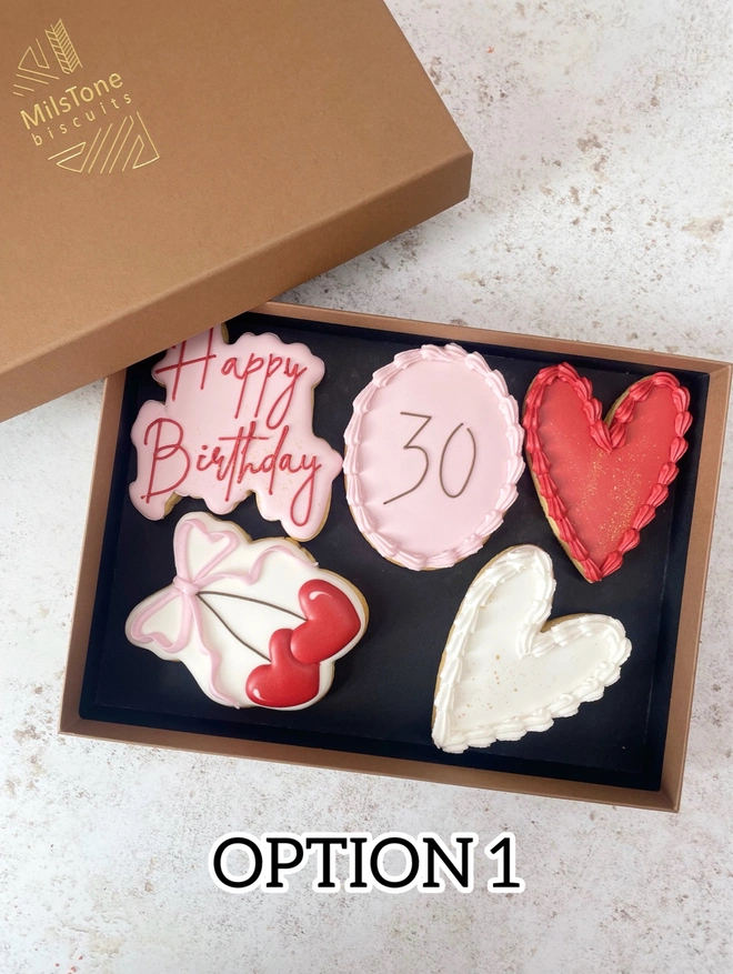 Happy birthday iced personalised cherries heart biscuits